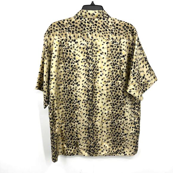 VTG Silk House Tan Black Leopard Animal Print Button Up 100% Silver Blouse Large - Picture 4 of 6